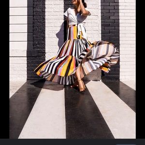 TORY BURCH STRIPED MIDI LENGTH SKIRT